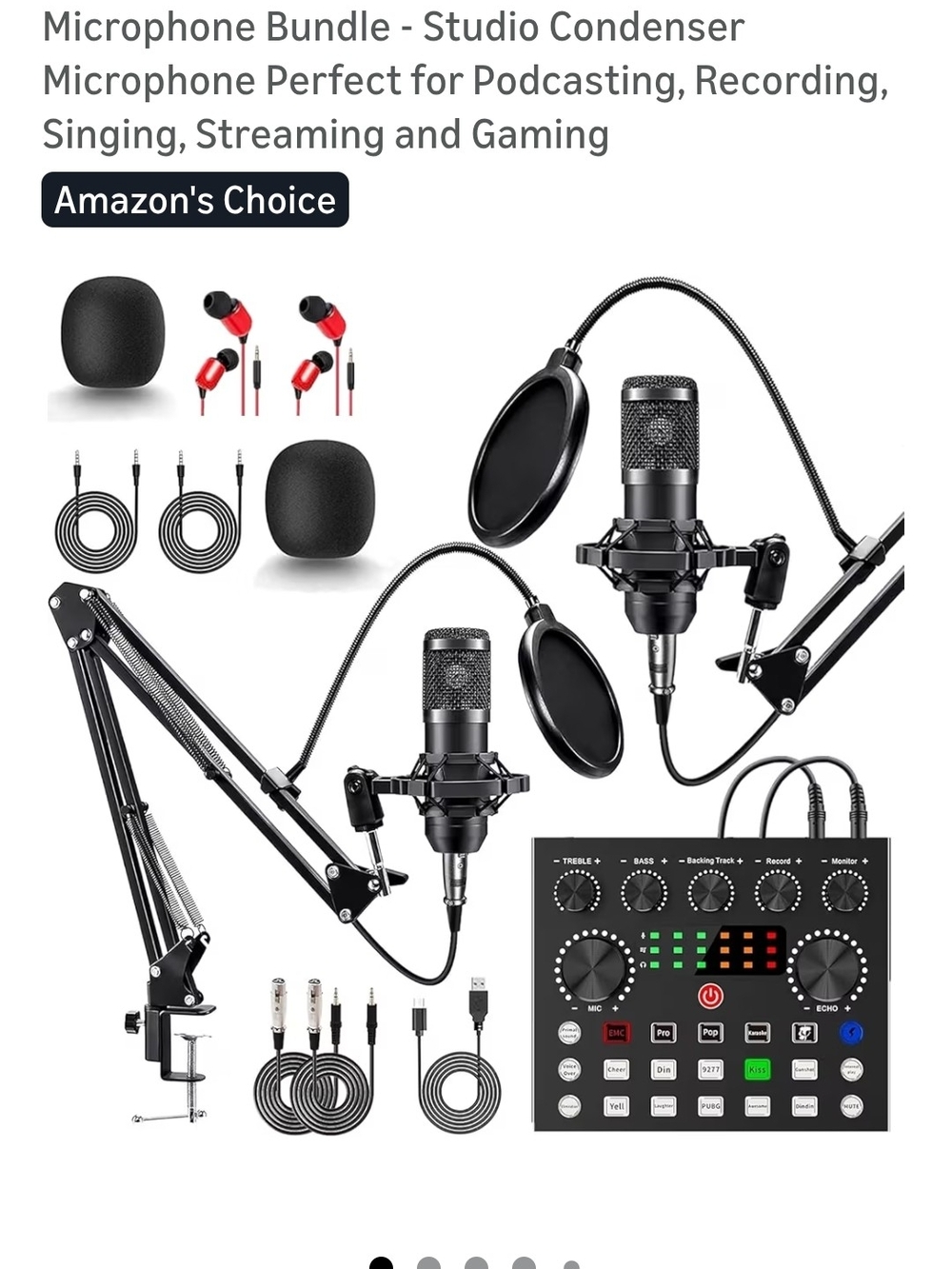 Dual Studio Streaming Condenser Microphone Kit with Audio Mixer - Black